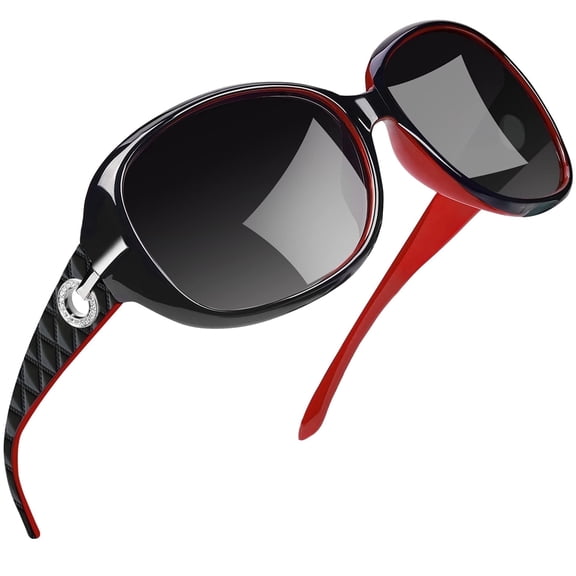 Joopin Polarized Sunglasses for Women Trendy Oversized Big Sparkling Composite Shiny Frame (Red)