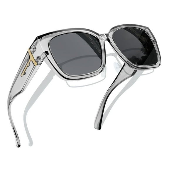 Joopin Polarized UV Protection Fit Over Sunglasses, 02-Transparent Grey Frame/Grey Lens