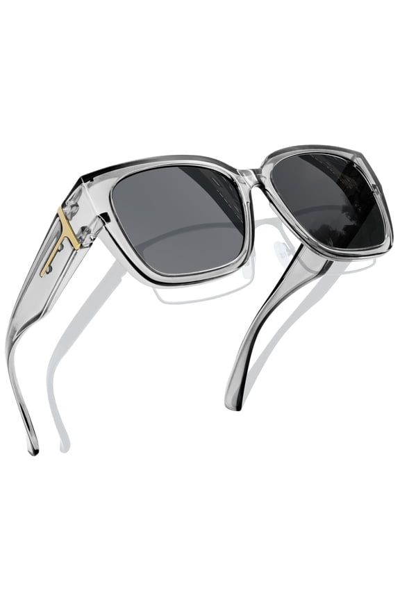 Polarized UV Protection Fit Over Sunglasses, 02-Transparent Grey Frame/Grey Lens
