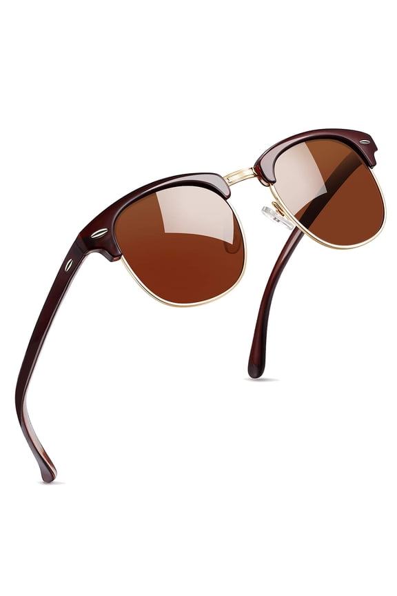 Polarized Vintage Semi Rimless Sunglasses Half Frame Sun Glasses UV Protection Shades for Women Men(Brown)