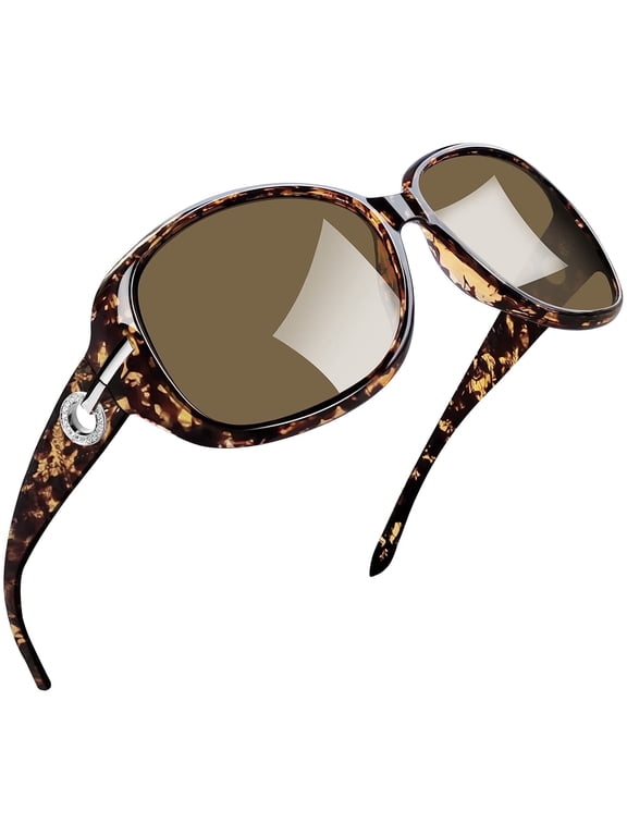 Polarized Womens Sunglasses Ladies Large Frame Driving Cycling Sun Glasses Tortoise Shades (Crystal Amber)