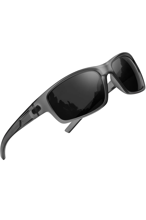Polarized Wrap Around Sports Sunglasses for Men Women Driving Fishing Running Sun Glasses(Clear Grey)
