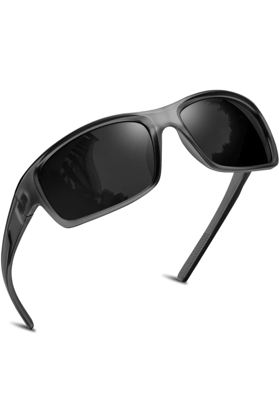 Polarized Wrap Around Sports Sunglasses for Men Women Driving Fishing Running Sun Glasses(Clear Grey)