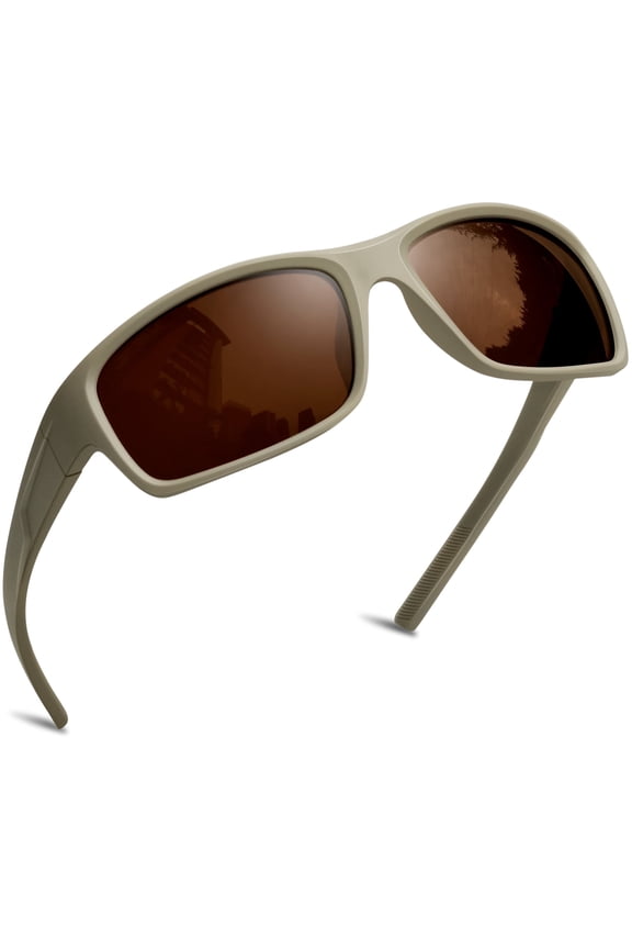 Polarized Wrap Around Sports Sunglasses for Women Driving Fishing Running Sun Glasses(Khaki)