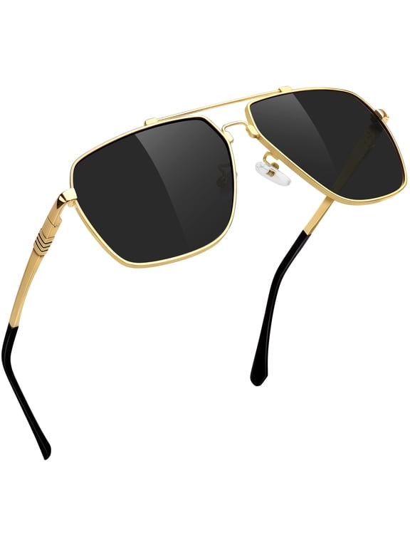 Rectangle Polarized Aviator Sunglasses for Men Women Classic Pilot Sun Glasses (Black)