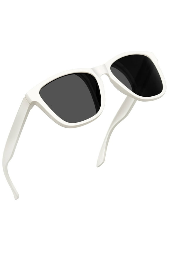 Rectangle Polarized Sunglasses for Women Beige Retro Trendy Vintage Square Shades (Beige/Black)