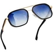 Retro Polarized Square Sunglasses Spring Hinge Metal UV400 Protection Mens Womens for Driving Traveling Fishing