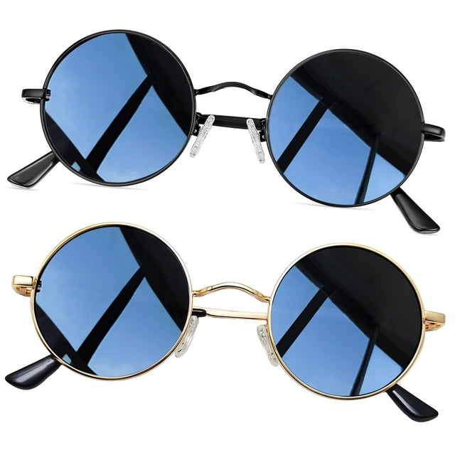 Joopin Retro Round Polarized Sunglasses for Men Women Trendy Circle Sun Glasses UV400 Protection Metal Shades(Black+Gold)