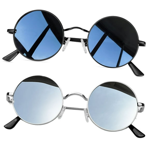 Joopin Retro Round Polarized Sunglasses for Men Women Trendy Circle Sun Glasses UV400 Protection Metal Shades(Black Silver)