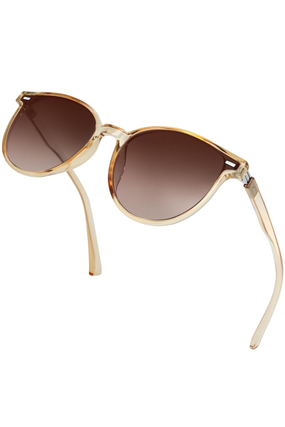 Retro Round Polarized Sunglasses for Women Men Classic Vintage Sunnies (Clear Tea)