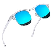 Retro Semi Rimless Sunglasses Half Frame Sun Glasses Polarized UV Protection Shades for Women Men(Mirrored Blue)
