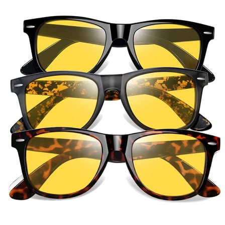 Joopin Retro Square Night Vision Glasses for Men Women Fishing Driving Hiking UV400 Protection(3 Pack)