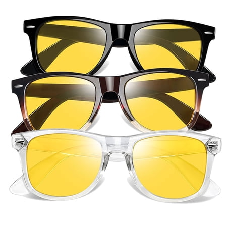 Joopin Retro Square Night Vision Glasses for Men Women Fishing Driving Hiking UV400 Protection(3 Pack)