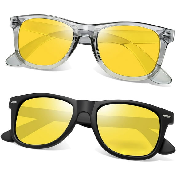 Joopin Retro Square Night Vision Glasses for Men Women Fishing Driving Hiking UV400 Protection(Black Transparent Grey)