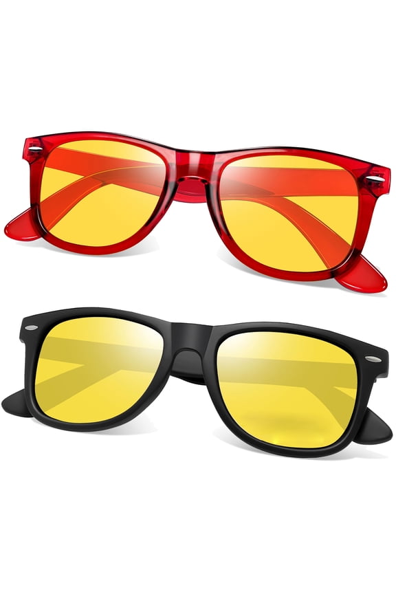 Retro Square Night Vision Glasses for Men Women Fishing Driving Hiking UV400 Protection(Black+Transparent Red)