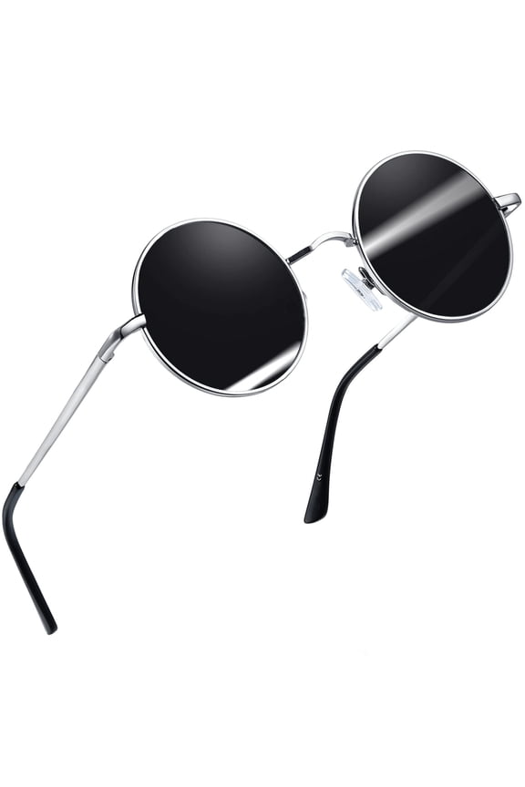 Round Polarized Sunglasses for Men Women Retro Metal Hippie Circle Style Sun Glasses UV Protection
