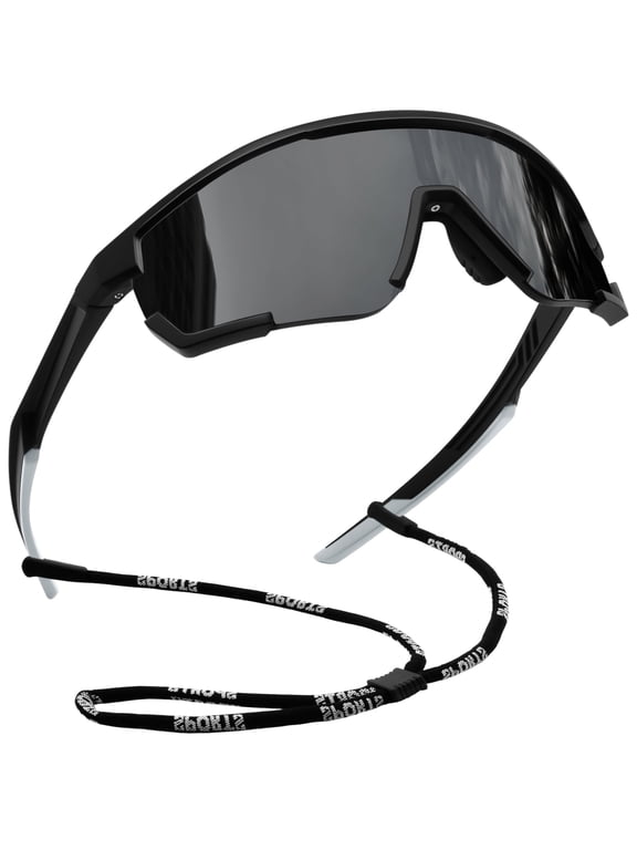 Sports Sunglasses Men Women Polarized Wrap Around Sun Glasses UV400 Protection Shades (Black)