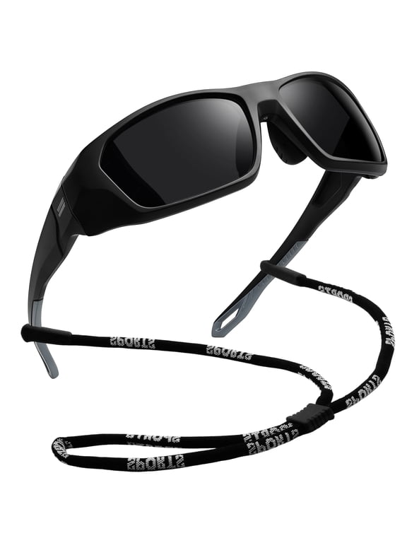 Sports Sunglasses Polarized UV400 Protection Wrap Around Sun Glasses Shades for Men Women(Black)
