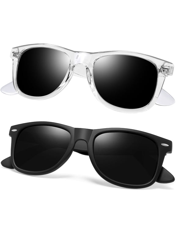 Square Sunglasses Polarized UV Protection Retro Trendy Designer Sun Glasses Men Women (Black+Transparent)