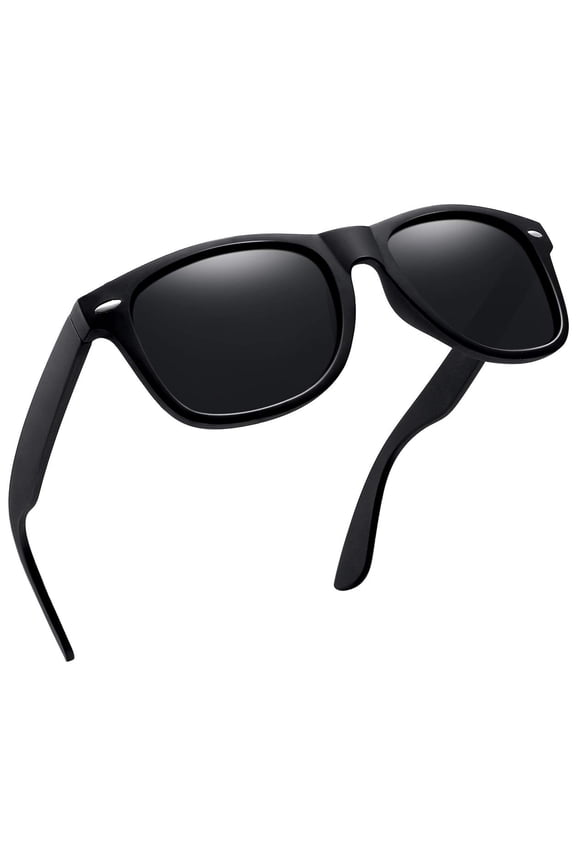 Square Sunglasses Polarized UV Protection Retro Trendy Designer Sun Glasses Men Women (Black)