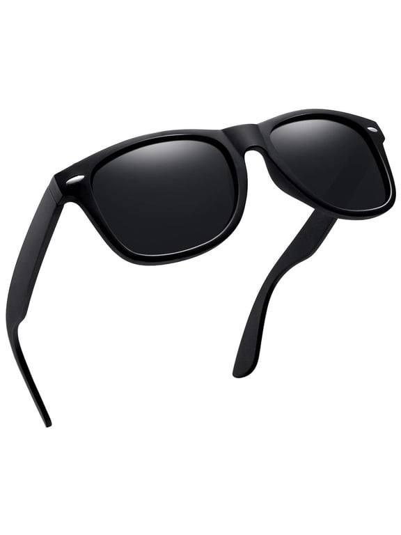 Square Sunglasses Polarized UV Protection Retro Trendy Designer Sun Glasses Men Women (Black)