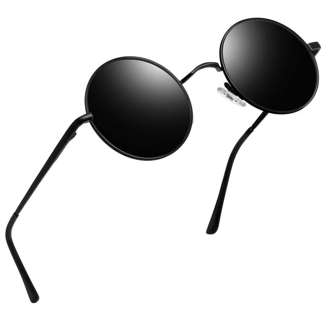 Joopin UV Protection Lightweight Unisex Round Hippie Sunglasses, Black