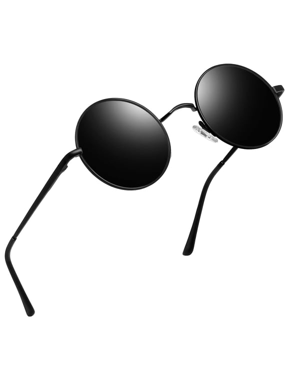 UV Protection Lightweight Unisex Round Hippie Sunglasses, Black