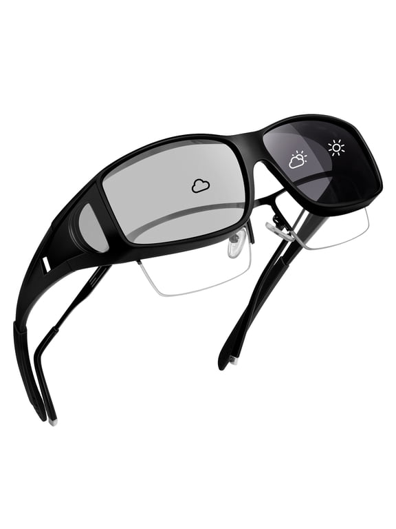 UV400 Photochromic Fit Over Sun Glasses, Men Women Non Polarized Wrap Around Sunglasses Wear Over Prescription Eyeglasses for Driving Outdoor
