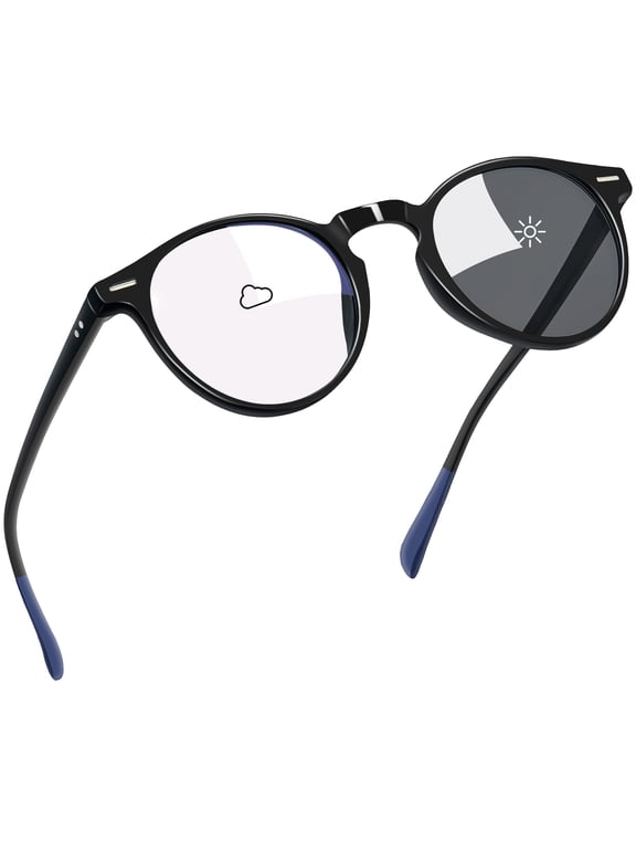 Unisex Photochromic Blue Light Blocking Glasses Round Computer Gaming TV Glasses UV400 Protection