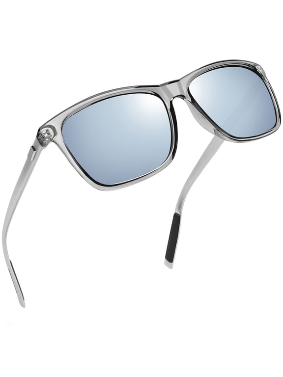 Unisex Polarized Aluminum Sunglasses Vintage Sun Glasses for Men Women(Transparent Grey/Silver)