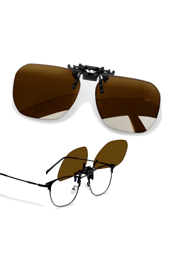 Unisex Polarized Clip on Sunglasses for Women Men Polygon Oversized Flip Up UV400 Protection Sun Glasses(Brown)