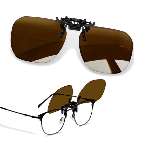 Joopin Unisex Polarized Clip on Sunglasses for Women Men Polygon Oversized Flip Up UV400 Protection Sun Glasses(Brown)