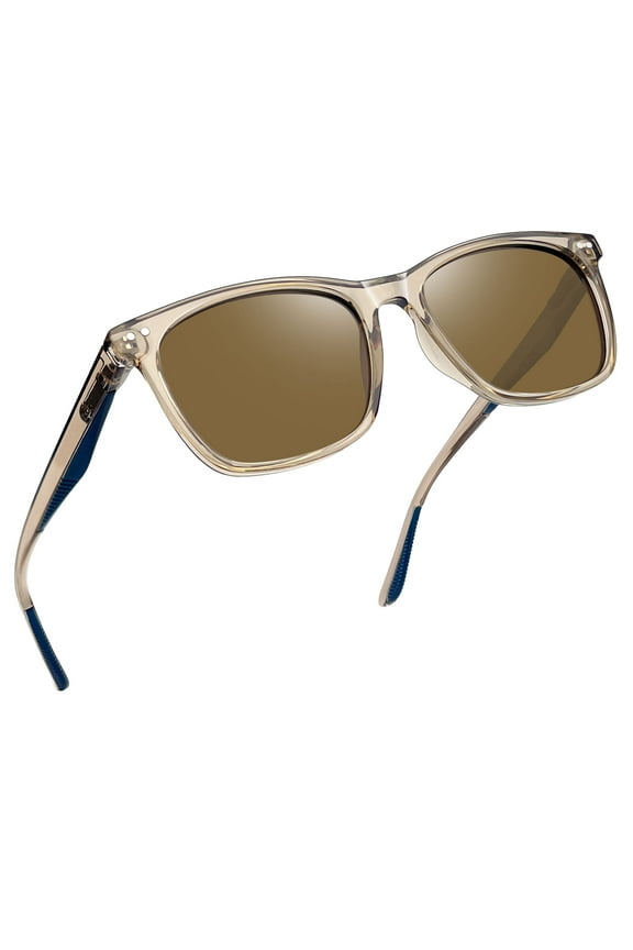 Unisex Polarized UV Protection Sun Glasses Retro Mens Driving Square Shades(Tea)