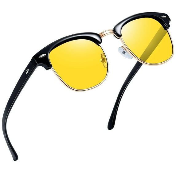 Joopin Vintage Semi Rimless Night Vision Glasses Half Frame Night Driving Glasses Yellow Lens UV Protection Shades for Women Men