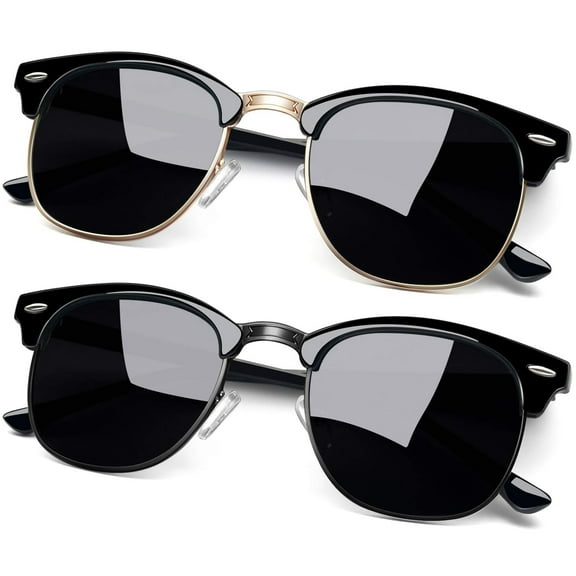 Joopin Vintage Semi Rimless Sunglasses Half Frame Sun Glasses Polarized UV Protection Shades for Women Men(Black Gold)