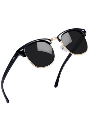 Vintage Semi Rimless Sunglasses Half Frame Sun Glasses Polarized UV Protection Shades for Women Men(Black)
