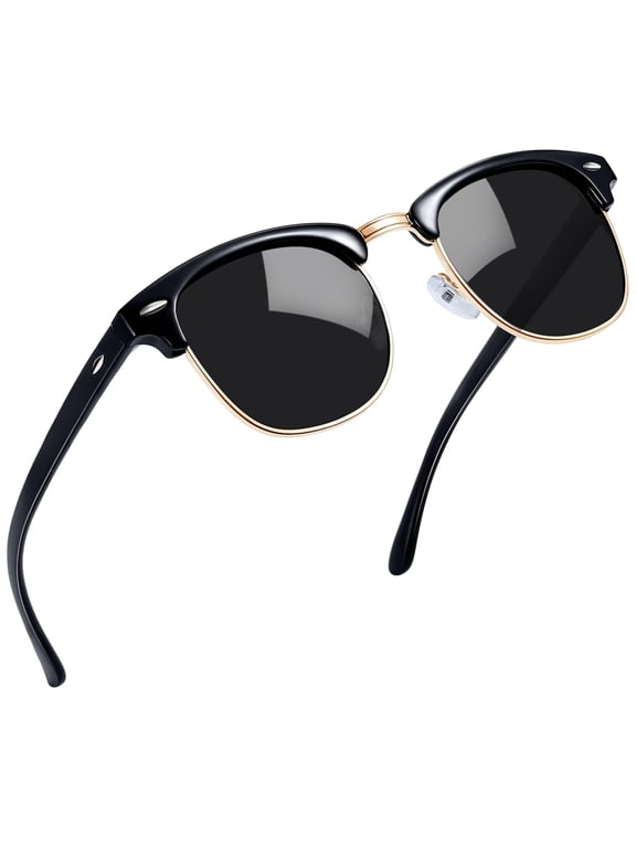 Vintage Semi Rimless Sunglasses Half Frame Sun Glasses Polarized UV Protection Shades for Women Men(Black)