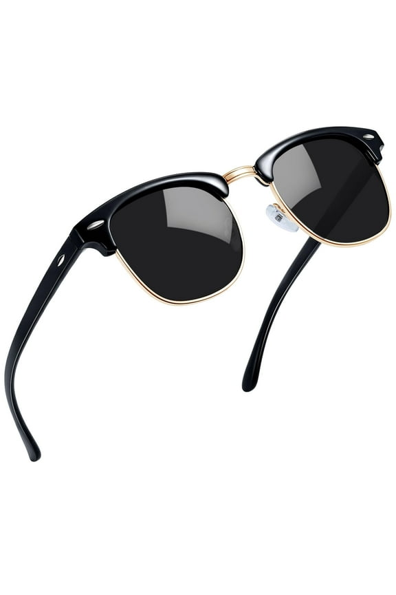 Vintage Semi Rimless Sunglasses Half Frame Sun Glasses Polarized UV Protection Shades for Women Men(Black)