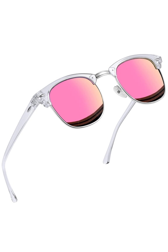 Vintage Semi Rimless Sunglasses Half Frame Sun Glasses Polarized UV Protection Shades for Women Men(Mirrored Pink)