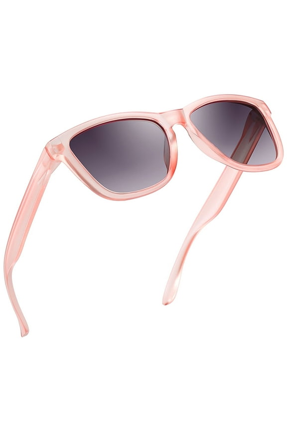 Women Polarized Sunglasses Retro Clear Pink Frame Shades for Driving Fishing UV400 Protection (Pink/Grey)
