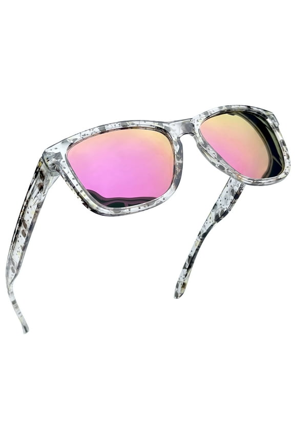 Women Polarized Sunglasses Retro Mirrored Lens for Driving Fishing (Cat Frame/Pink Lens)