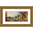 thumbnail image 1 of Joos de Momper 14x8 Gold Ornate Wood Frame and Double Matted Museum Art Print Titled - A Rocky Landscape with Riders Near a Bridge, 1 of 4