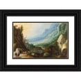 thumbnail image 1 of Joos de Momper 18x13 Black Ornate Wood Framed Double Matted Museum Art Print Titled - Mountainous Landscape with a Bridge Across a River, 1 of 5