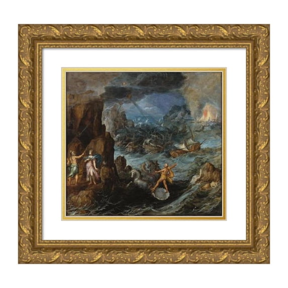 Joos de Momper 22x20 Gold Ornate Framed and Double Matted Museum Art Print Titled - Shipwreck of the Greek Fleet on the Voyage Home from Troy