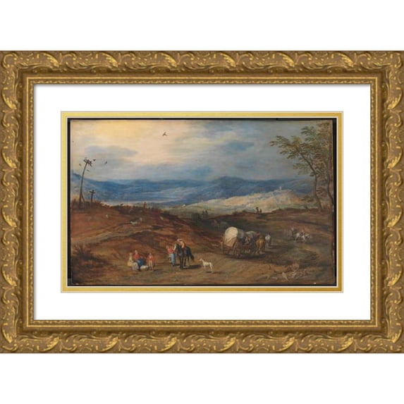 Joos de Momper the Younger 14x11 Gold Ornate Wood Frame and Double Matted Museum Art Print Titled - Landscape with a Road Leading Past a Place of Execution (1618 - 1621)