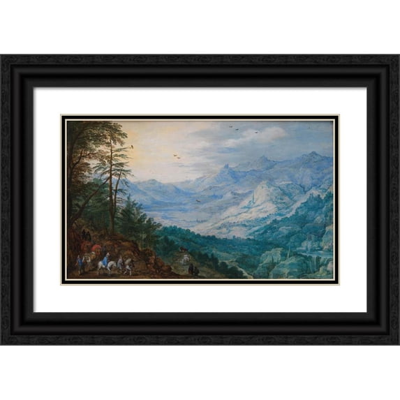 Joos de Momper the Younger 14x10 Black Ornate Wood Framed Double Matted Museum Art Print Titled: Rocky Landscape (1613 - 1616)