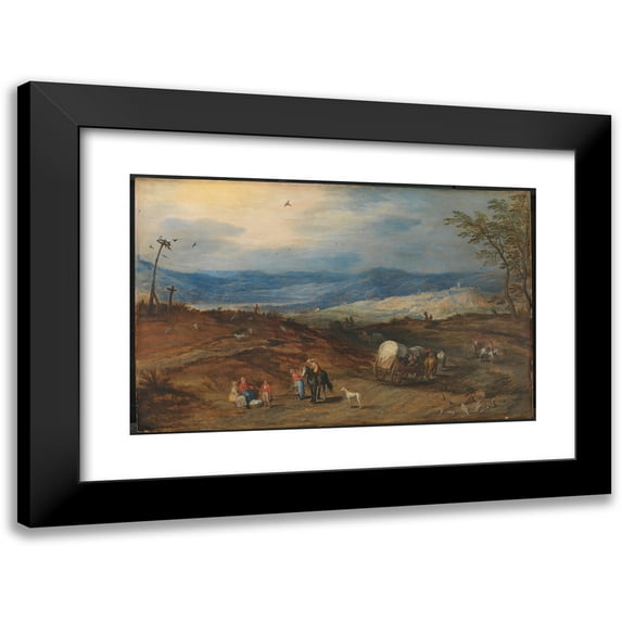 Joos de Momper the Younger 18x13 Black Modern Framed Museum Art Print Titled - Landscape with a Road Leading Past a Place of Execution (1618 - 1621)