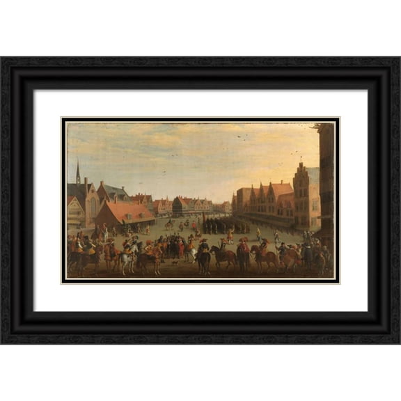 Joost Cornelisz Droochsloot 24x16 Black Ornate Framed Double Matted Museum Art Print Titled: The Disbanding of the ‘Waardgelders’ (Mercenaries in the Pay of the Town Government) by