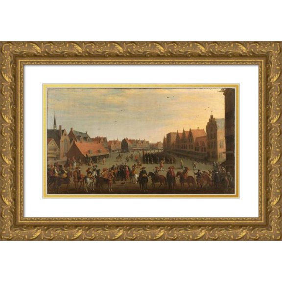 Joost Cornelisz Droochsloot 24x16 Gold Ornate Framed and Double Matted Museum Art Print Titled - The Disbanding of the ‘Waardgelders’ (Mercenaries in the Pay of the Town Government) by Princ