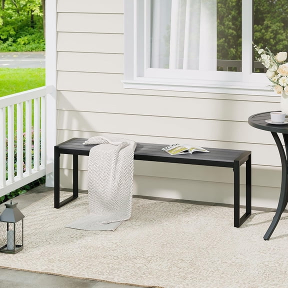 Joozen 3-Person Outdoor Bench 53" Long Garden Bench Backless Porch Patio Bench Metal Park Bench, Grey
